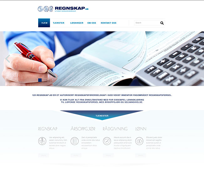 Responsiv hjemmeside Skjermdump av den nye responsive hjemmeside til 123 Regnskap AS
